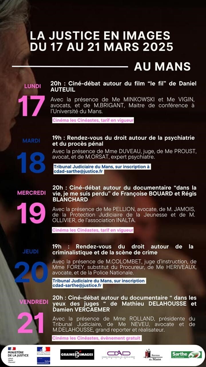 Festival du Film Judiciaire : programmation au Mans